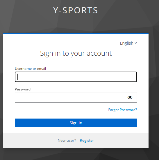Y-sports login screen